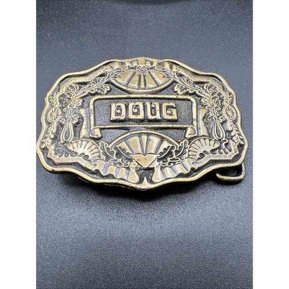 Oden’S Eye Other - DOUG Name Custom Brass Gold‎ Tone Metal Oden USA Personalized 70s Belt Buckle 2"